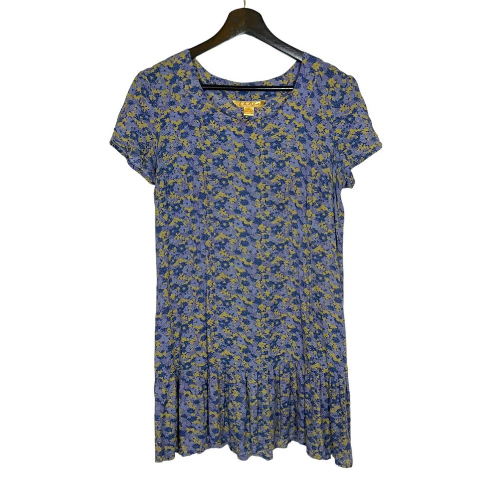 April Cornell Drop Waist Short Sleeve Floral Print Short Dress Small